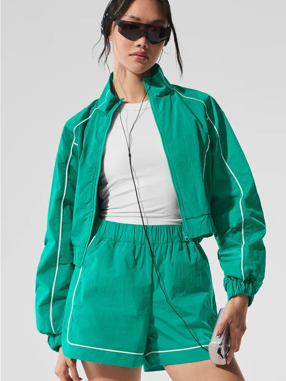 ALO Yoga Motivate Full-Zip Track Jacket - Spruce Green/White Size Small New